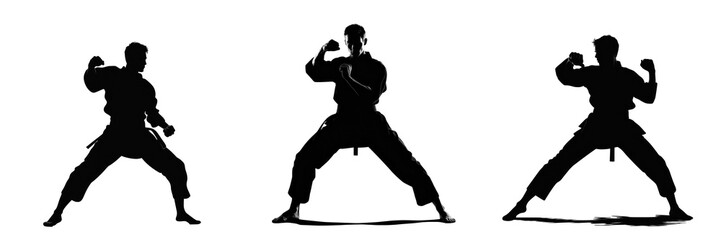 Black silhouette of a karate fighter, isolated