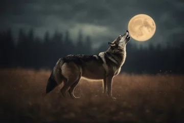Fotobehang wolf howling at night © a2graphics