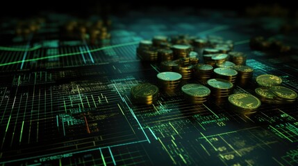 Financial Growth and Investment Concept: Coin and Graph Symbolizing Economic Prosperity and Finance Success