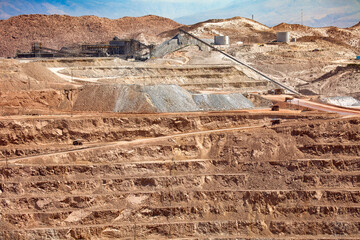 View of the pit of an open-pit copper mine in Peru
