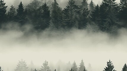 a fog-draped fir forest, evoking a sense of nostalgia and mystery. SEAMLESS PATTERN. SEAMLESS WALLPAPER.