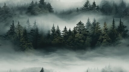 Obraz na płótnie Canvas a fog-draped fir forest, evoking a sense of nostalgia and mystery. SEAMLESS PATTERN. SEAMLESS WALLPAPER.