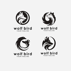 Set wolf head. Silhouette and head styling for your design. Vector illustration, isolated object