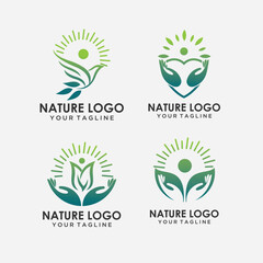 set Tree people logo design. abstract tree people logo design