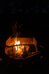 bonfire at the campsite at night