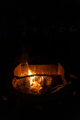 bonfire at the campsite at night