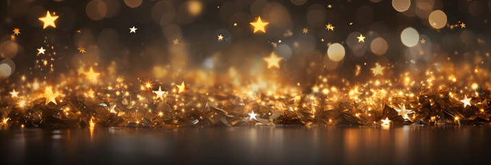 Naklejka premium Golden Stars Illuminating Festive Atmosphere - Celebration Concept for Christmas, New Year, and Holidays