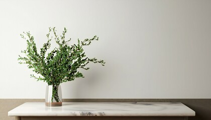 plant pot on the table with wall. copy space for text.