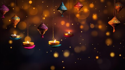 Fototapeta na wymiar Happy diwali background with hanging diya