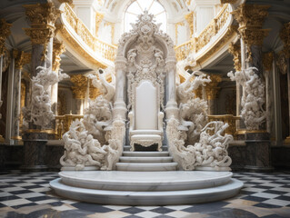 Fototapeta premium White throne. Decorated empty throne hall.