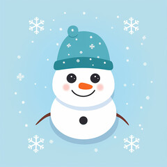 Snowman with scarf and hat on plain background