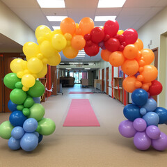Colourful balloon arch in a party.
