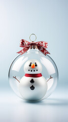 Snowman inside a glass ball on a light background. Isolated