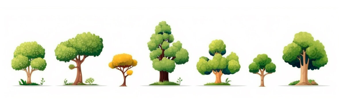 Set of various trees on white - AI generated image
