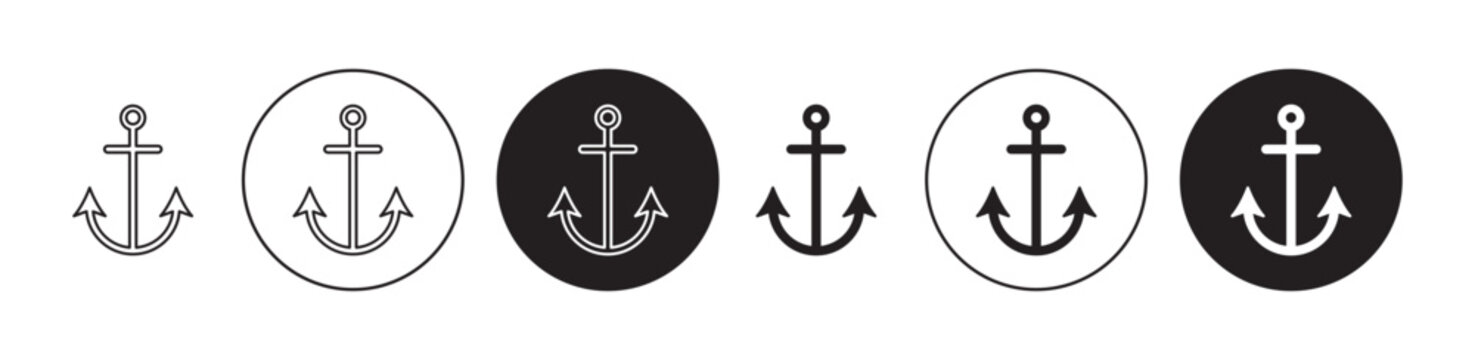 Anchor line icon set. Marine boat sea anchor icon in black color for ui designs.