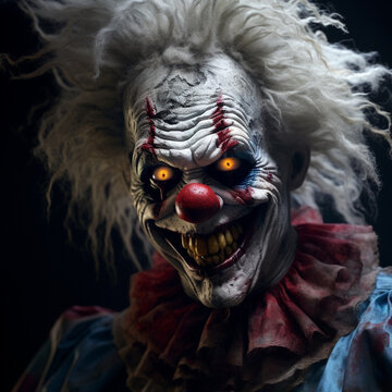 Portrait of a terrifying clown.