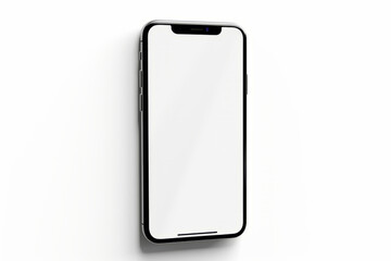 Black and white iphone is hanging on wall with white background.