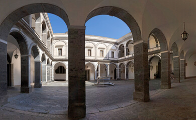 Fototapeta na wymiar NAPLES, ITALY - APRIL 21, 2023: The atrium of church Certosa di San Martino