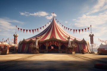 Obraz premium Circus tent at summer day. Cirque facade. Festive attraction