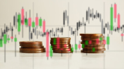Fototapeta premium Stock market graph and candlestick chart suitable for financial investment concept. Economy trends background for business idea and all art work design. Exchange rates