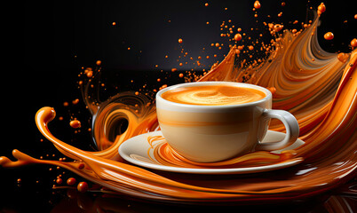 abstract background with cup of coffee and splash