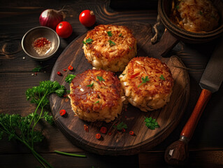 Crab Cakes in a rustic kitchen
