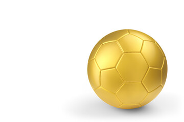 Gold soccer or football ball isolated on white background