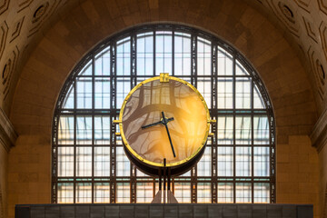 Clock in historic Union Station in downtown Toronto, Ontario