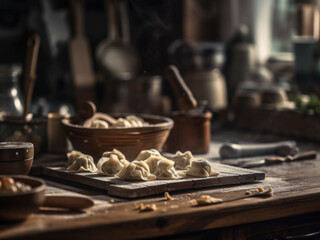 Fototapeta na wymiar Dumplings in a rustic kitchen