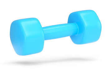 Rubber blue dumbbell isolated on white background