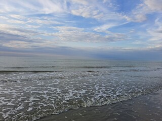 The French coast in summer, the coast with sunrise and sea waves.