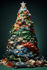 Fototapeta premium Christmas tree made up of waste. Environmental protection concept