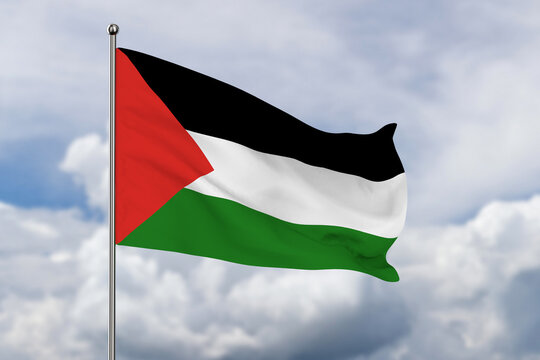 Palestine flag on sky background. 3D illustration