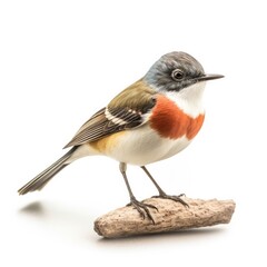 Variegated flycatcher bird isolated on white background.