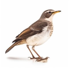 White-throated thrush bird isolated on white background.