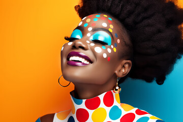 African American woman with creative bright dots makeup