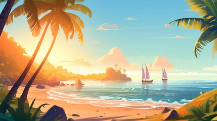 sunset on the beach illustration. generative ai - obrazy, fototapety, plakaty