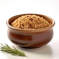 Brown Rice in Ceramic Bowl