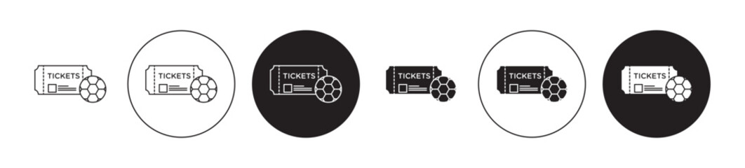 Football tickets line icon set. Soccer match icon in black color. Cricket stadium tickets icon. Volleyball game ticket icon in black color for ui designs. - obrazy, fototapety, plakaty