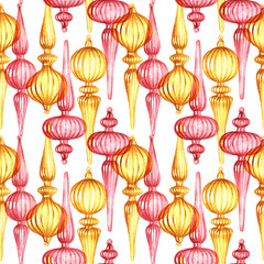 Modern Christmas decorations, Watercolor seamless pattern
