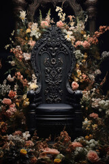 Black armchair decorated with flowers