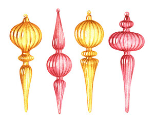 Modern Christmas decorations, Watercolor illustrations