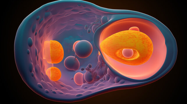 A 3D model provides a closer look at the nucleus, organelles, and plasma membrane within a eukaryotic cell..