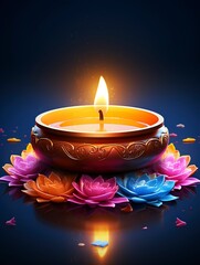 Happy Diwali - festival of lights colorful banner template design with decorative diya lamp, generative ai