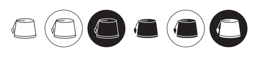 Fez hat line icon set. Morocco tarboosh turkish cap icon in black color. Lebanon lebanese hat icon in black color for ui designs. - obrazy, fototapety, plakaty