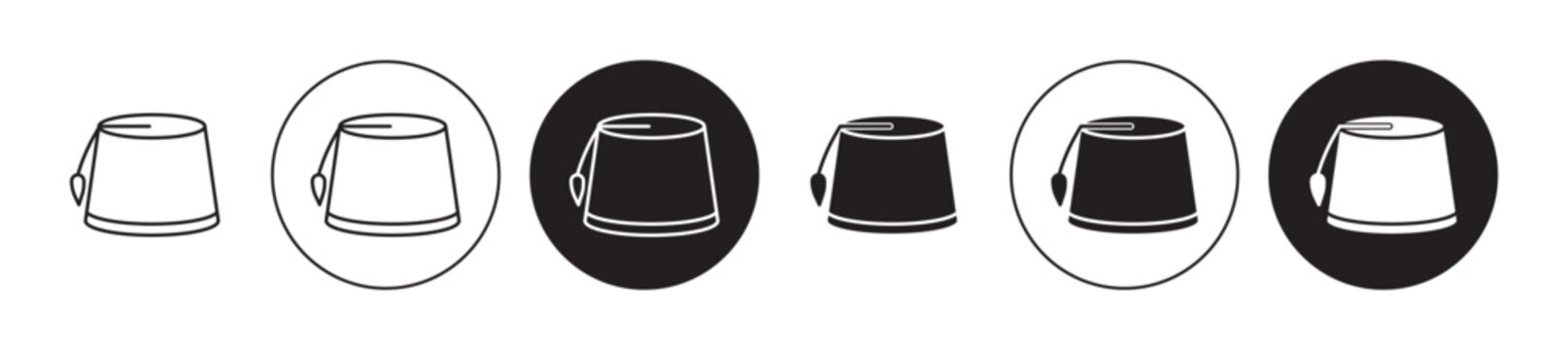 Fez hat line icon set. Morocco tarboosh turkish cap icon in black color. Lebanon lebanese hat icon in black color for ui designs. © kru