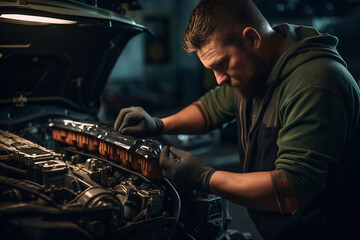 Skilled Mechanic Working in Automotive Repair Shop