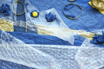 Blue and yellow craft and hobby art..