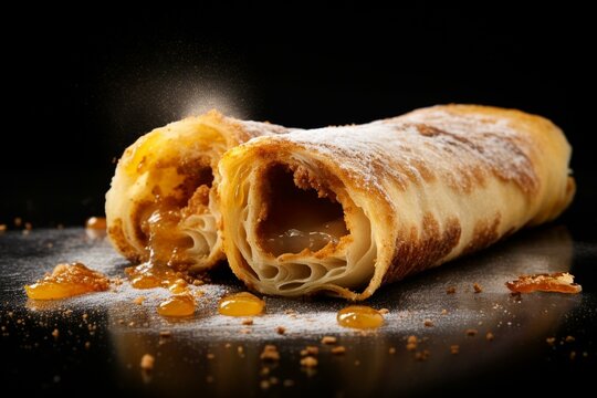 Image of fried banana roll on see-through background. Generative AI