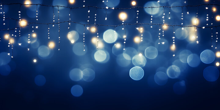 Hintergrund mit Glitter, Lichter, Lichterkette, Funkeln, Sterne in blau, gold und schwarz als bokeh Banner